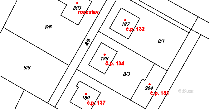 Olšany 134 na parcele st. 188 v KÚ Olšany nad Moravou, Katastrální mapa