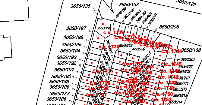 Jindřichův Hradec III 1733, Jindřichův Hradec na parcele st. 3650/195 v KÚ Jindřichův Hradec, Katastrální mapa