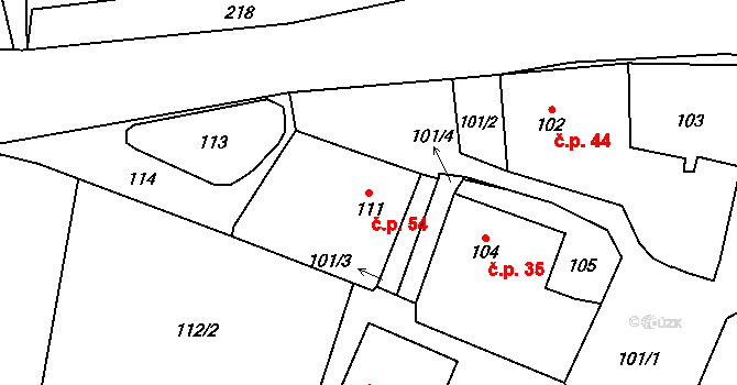 Hřibsko 54, Stěžery na parcele st. 111 v KÚ Hřibsko, Katastrální mapa