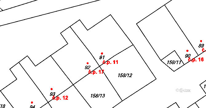 Skoronice 11, Bujanov na parcele st. 91 v KÚ Zdíky, Katastrální mapa