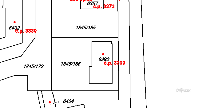 Šumperk 3303 na parcele st. 6390 v KÚ Šumperk, Katastrální mapa