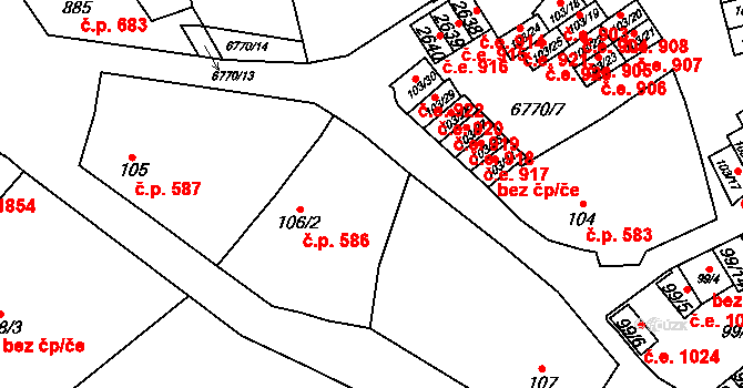 Žatec 586 na parcele st. 106/2 v KÚ Žatec, Katastrální mapa