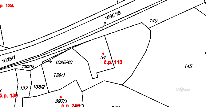 Horní Kostelec 113, Červený Kostelec na parcele st. 34 v KÚ Horní Kostelec, Katastrální mapa