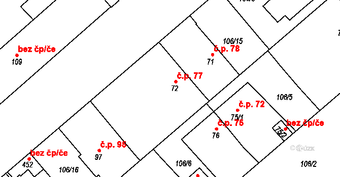 Štěpánovsko 77, Týniště nad Orlicí na parcele st. 72 v KÚ Štěpánovsko, Katastrální mapa