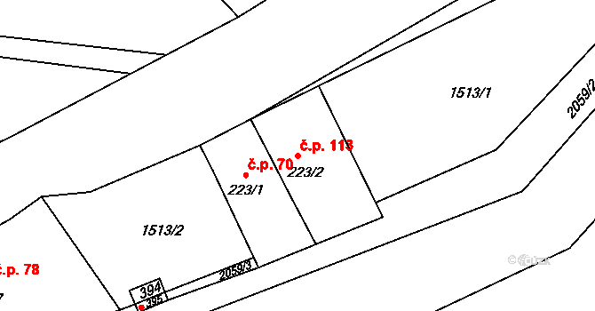 Skuhrov nad Bělou 113 na parcele st. 223/2 v KÚ Skuhrov nad Bělou, Katastrální mapa
