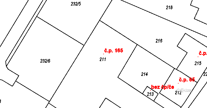 Horní Lhota 165, Blansko na parcele st. 211 v KÚ Horní Lhota u Blanska, Katastrální mapa