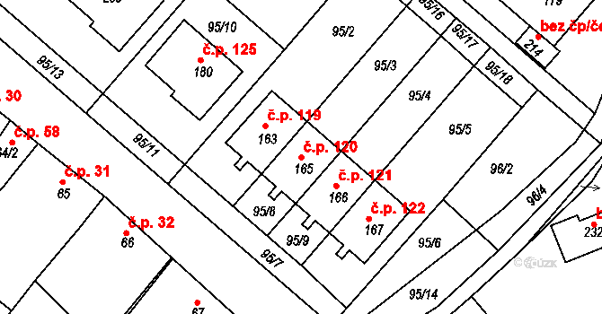 Količín 120, Holešov na parcele st. 165 v KÚ Količín, Katastrální mapa