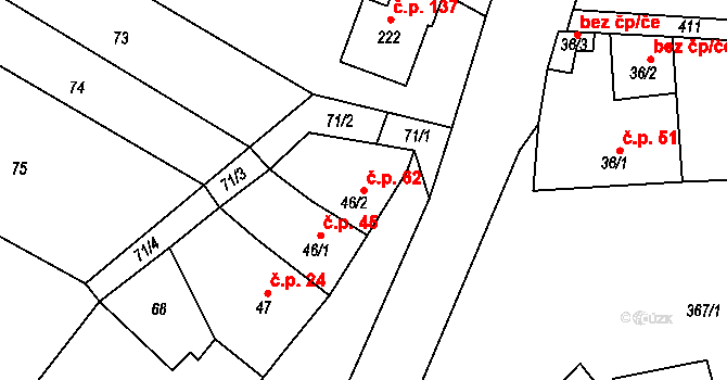Zahnašovice 62 na parcele st. 46/2 v KÚ Zahnašovice, Katastrální mapa