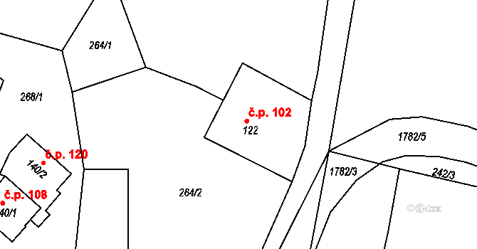 Ludmírov 102 na parcele st. 122 v KÚ Ludmírov, Katastrální mapa