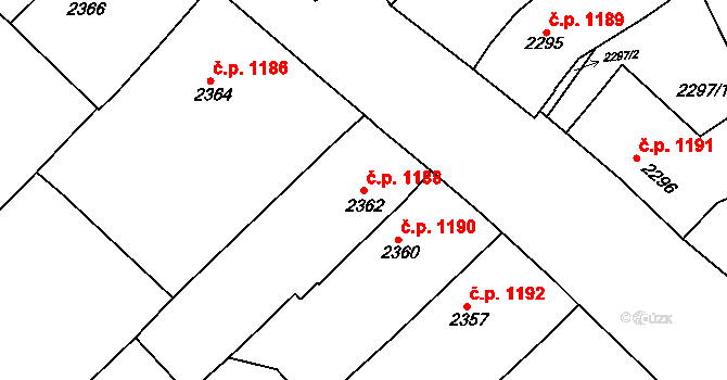 Rakšice 1188, Moravský Krumlov na parcele st. 2362 v KÚ Moravský Krumlov, Katastrální mapa