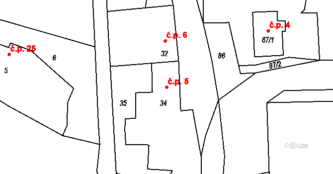 Černotín 5 na parcele st. 34 v KÚ Černotín, Katastrální mapa