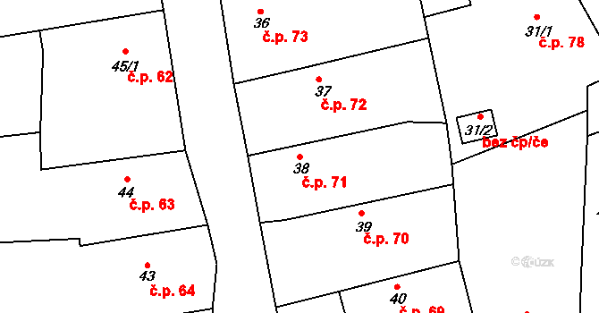 Červené Janovice 71 na parcele st. 38 v KÚ Červené Janovice, Katastrální mapa