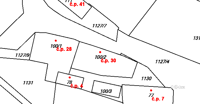 Holšice 30, Chabeřice na parcele st. 100/2 v KÚ Chabeřice, Katastrální mapa