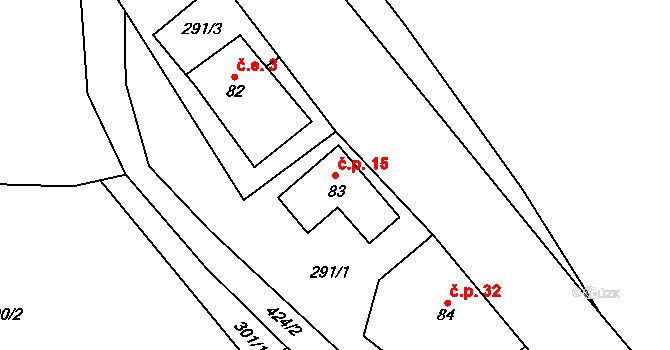 Talmberk 15, Samopše na parcele st. 83 v KÚ Talmberk, Katastrální mapa