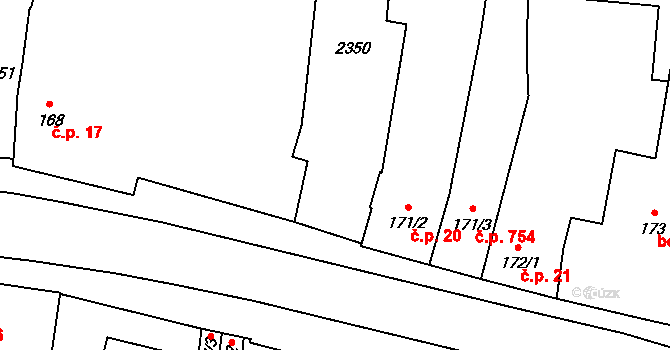 Lišov 332 na parcele st. 171/1 v KÚ Lišov, Katastrální mapa