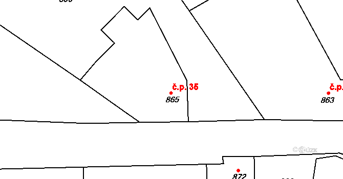 Radomilice 35, Dříteň na parcele st. 865 v KÚ Záblatí, Katastrální mapa