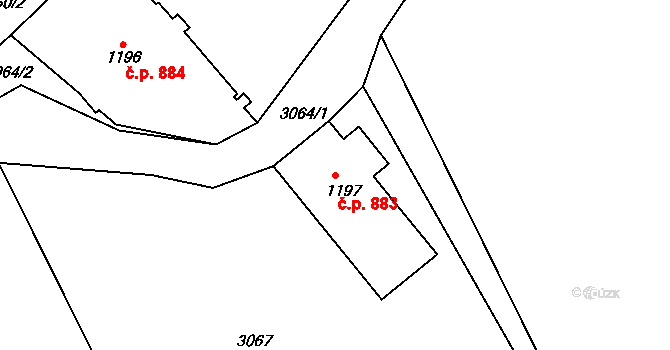 Kořenov 883 na parcele st. 1197 v KÚ Polubný, Katastrální mapa