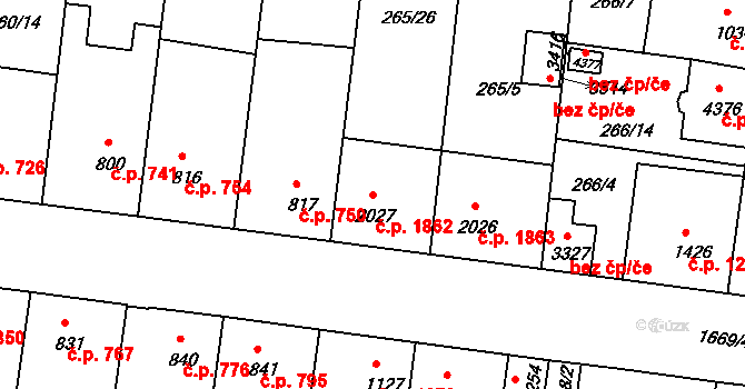 Nymburk 1862 na parcele st. 2027 v KÚ Nymburk, Katastrální mapa