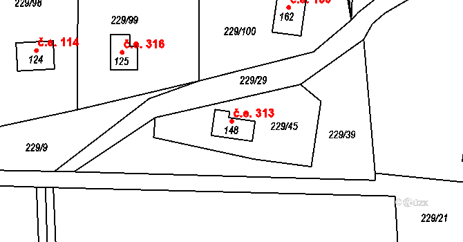 Hostěradice 313, Kamenný Přívoz na parcele st. 148 v KÚ Hostěradice, Katastrální mapa