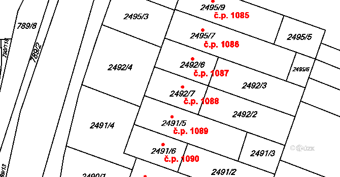 Svatobořice 1088, Svatobořice-Mistřín na parcele st. 2492/7 v KÚ Svatobořice, Katastrální mapa