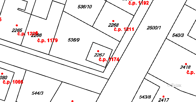 Kyjov 1174 na parcele st. 2267 v KÚ Kyjov, Katastrální mapa