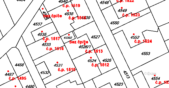 Pod Bezručovým vrchem 1513, Krnov na parcele st. 4526/1 v KÚ Krnov-Horní Předměstí, Katastrální mapa