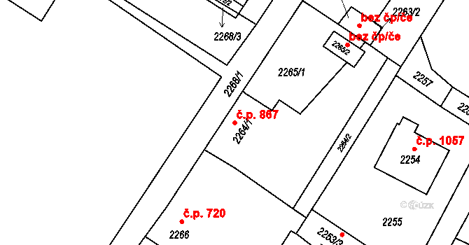 Rýmařov 867 na parcele st. 2264/1 v KÚ Rýmařov, Katastrální mapa