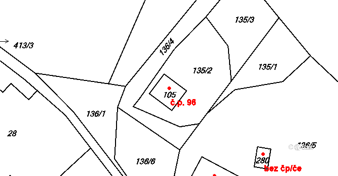 Víska 96, Višňová na parcele st. 105 v KÚ Víska u Frýdlantu, Katastrální mapa