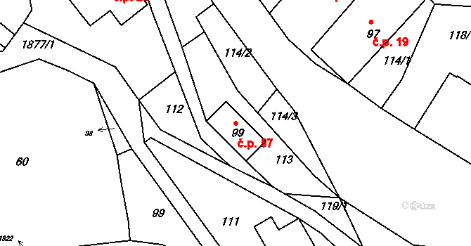 Roztoky u Semil 57 na parcele st. 99 v KÚ Roztoky u Semil, Katastrální mapa