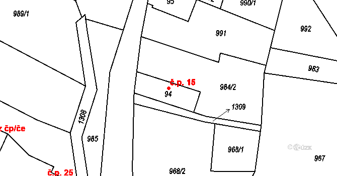 Proseč 15, Záhoří na parcele st. 94 v KÚ Záhoří u Semil, Katastrální mapa
