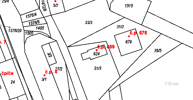 Raškovice 409 na parcele st. 924 v KÚ Raškovice, Katastrální mapa