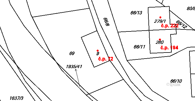 Adolfovice 72, Bělá pod Pradědem na parcele st. 9 v KÚ Adolfovice, Katastrální mapa