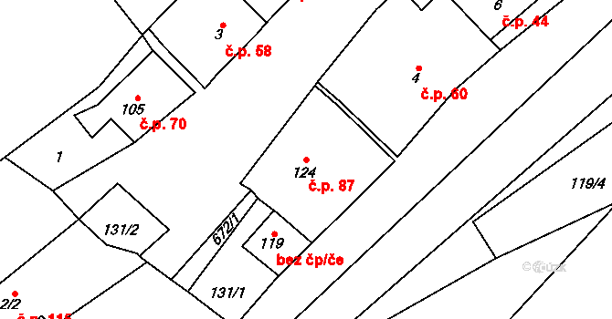 Senička 87 na parcele st. 124 v KÚ Senička, Katastrální mapa