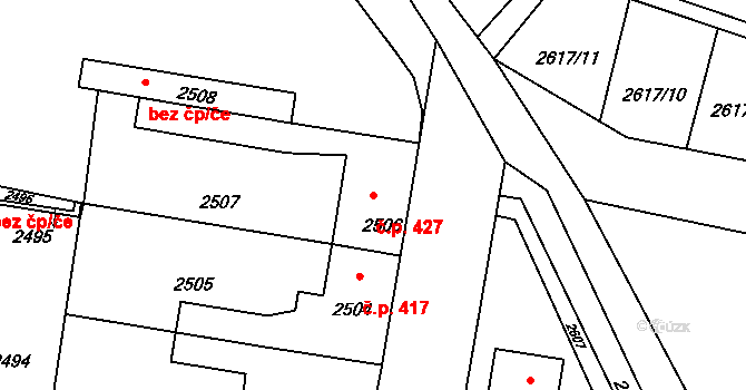 Mimoň I 427, Mimoň na parcele st. 2506 v KÚ Mimoň, Katastrální mapa