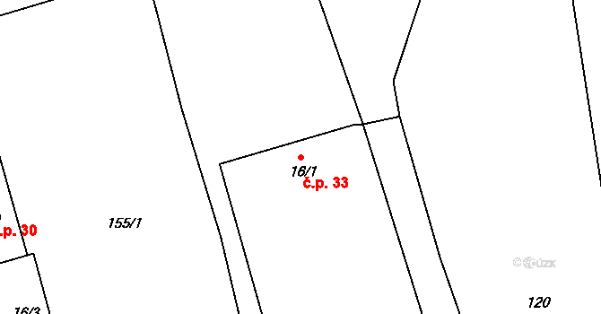 Studnice 33, Lodhéřov na parcele st. 16/1 v KÚ Studnice u Lodhéřova, Katastrální mapa