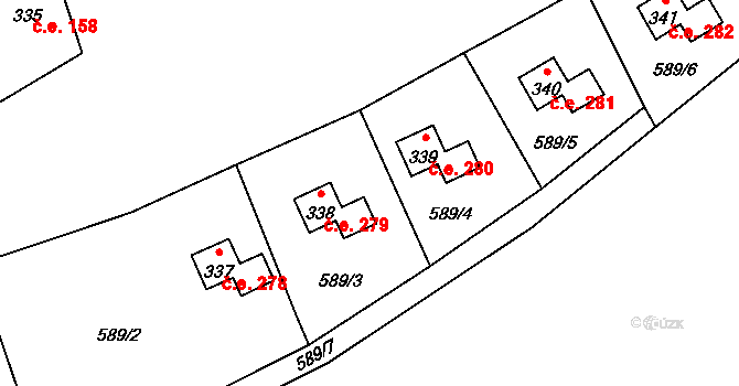 Chocerady 279 na parcele st. 338 v KÚ Chocerady, Katastrální mapa