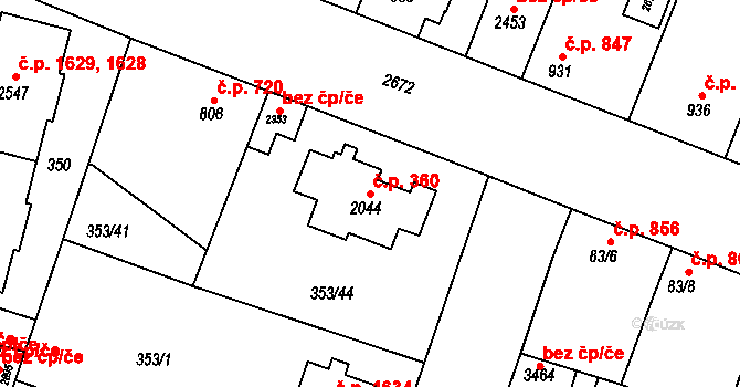 Lysá nad Labem 360 na parcele st. 2044 v KÚ Lysá nad Labem, Katastrální mapa