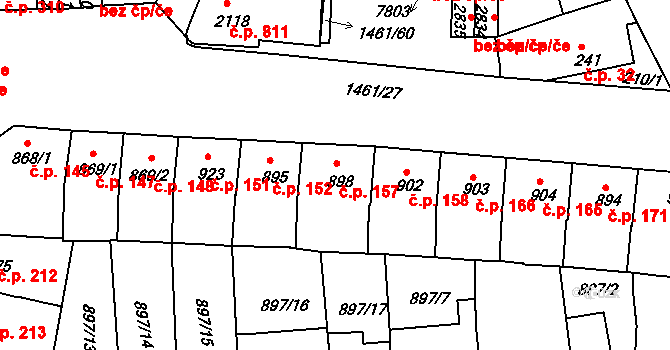 Horka-Domky 157, Třebíč na parcele st. 898 v KÚ Třebíč, Katastrální mapa