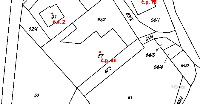 Skrýšov 41, Pelhřimov na parcele st. 57 v KÚ Skrýšov u Pelhřimova, Katastrální mapa