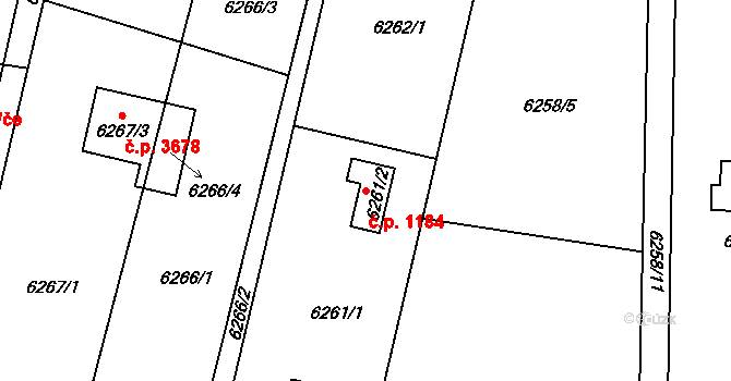 Frýdek 1184, Frýdek-Místek na parcele st. 6261/2 v KÚ Frýdek, Katastrální mapa