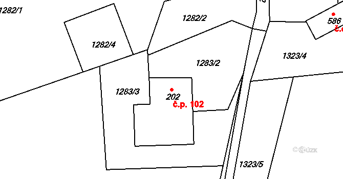 Lubno 102, Frýdlant nad Ostravicí na parcele st. 202 v KÚ Lubno, Katastrální mapa