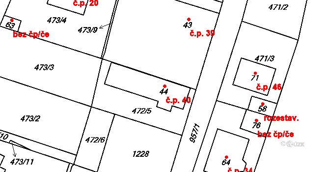 Ohučov 40, Staňkov na parcele st. 44 v KÚ Ohučov, Katastrální mapa