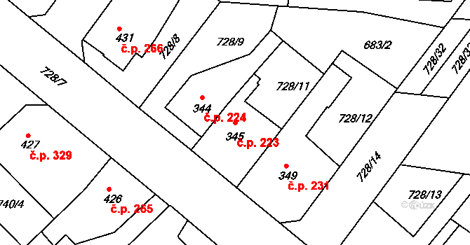 Staňkov II 223, Staňkov na parcele st. 345 v KÚ Staňkov-ves, Katastrální mapa