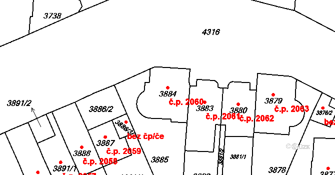 Vinohrady 2060, Praha na parcele st. 3884 v KÚ Vinohrady, Katastrální mapa