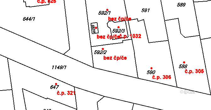 Libuš 297, Praha na parcele st. 592/2 v KÚ Libuš, Katastrální mapa