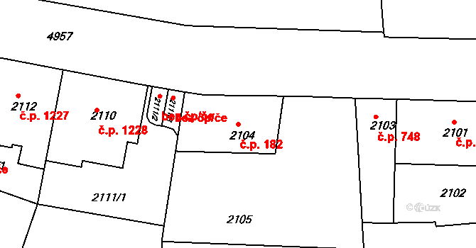 Smíchov 182, Praha na parcele st. 2104 v KÚ Smíchov, Katastrální mapa