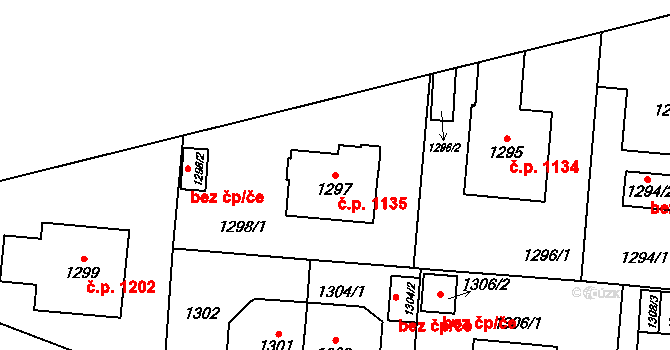 Břevnov 1135, Praha na parcele st. 1297 v KÚ Břevnov, Katastrální mapa