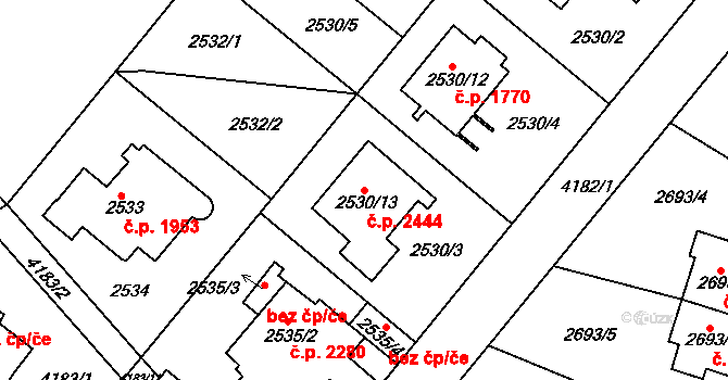 Dejvice 2444, Praha na parcele st. 2530/13 v KÚ Dejvice, Katastrální mapa