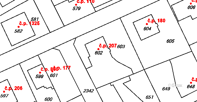 Suchdol 207, Praha na parcele st. 602/1 v KÚ Suchdol, Katastrální mapa
