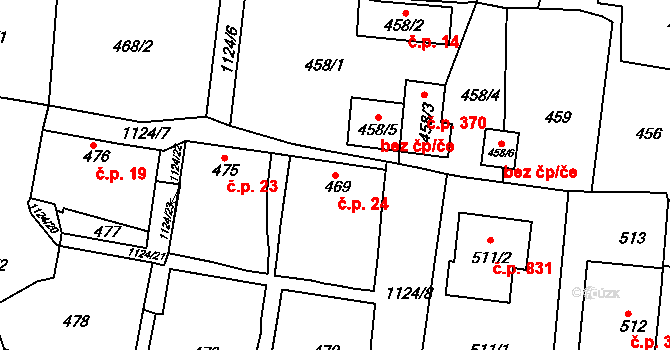 Prosek 24, Praha 2 na parcele st. 469 v KÚ Prosek, Katastrální mapa